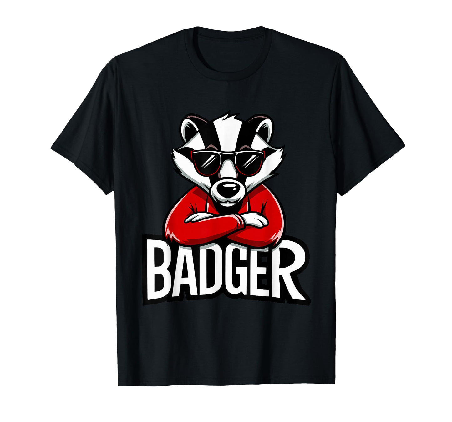Cool Badgers Cartoon Sunglasses, Fun Animal Graphic T-Shirt