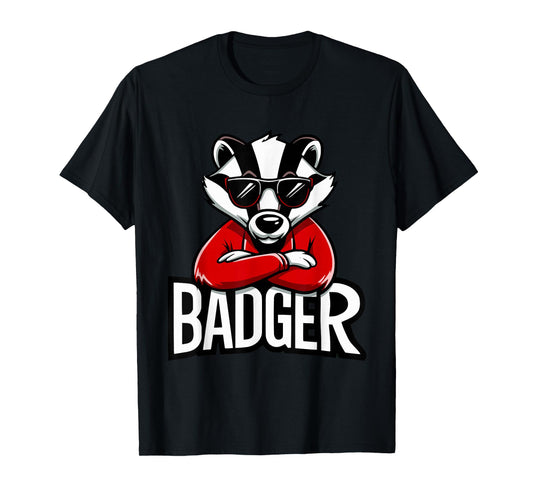 Cool Badgers Cartoon Sunglasses, Fun Animal Graphic T-Shirt