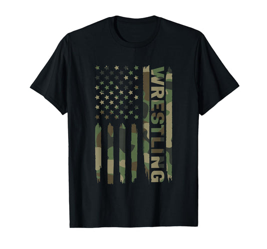Wrestling American Flag Camo Wrestler T-Shirt