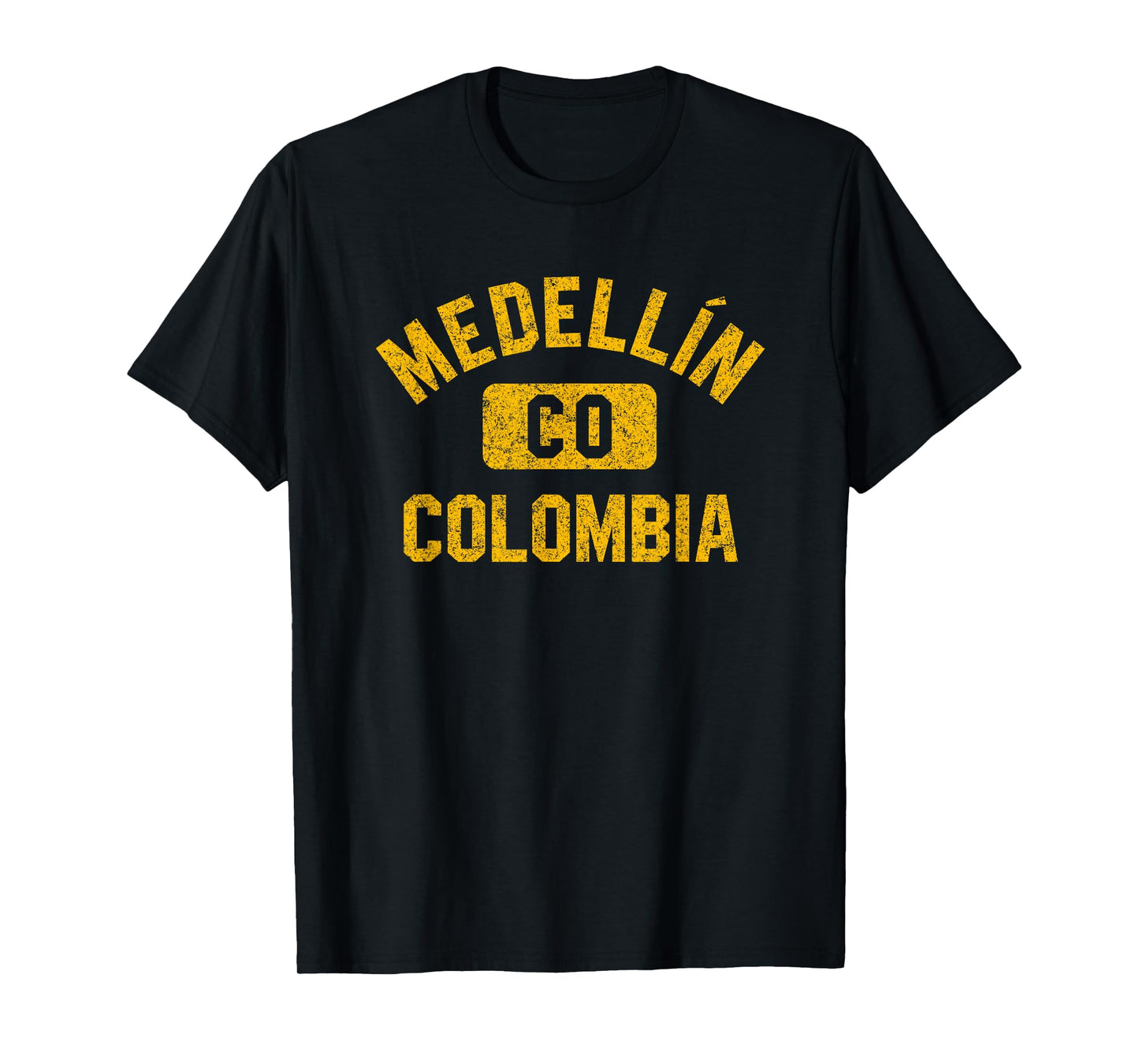 Medellin Colombia Gym Style Distressed Amber Print T-Shirt