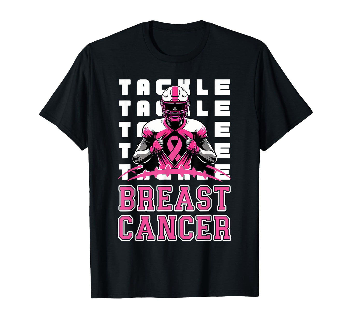 Tackle Football Breast Cancer Awareness Pink Ribbon Boys Kid T-Shirt