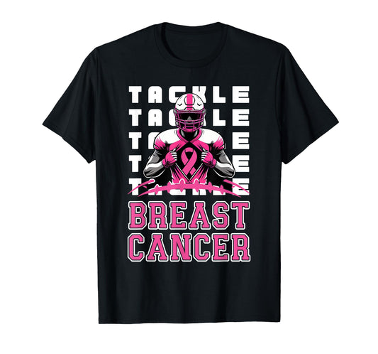 Tackle Football Breast Cancer Awareness Pink Ribbon Boys Kid T-Shirt
