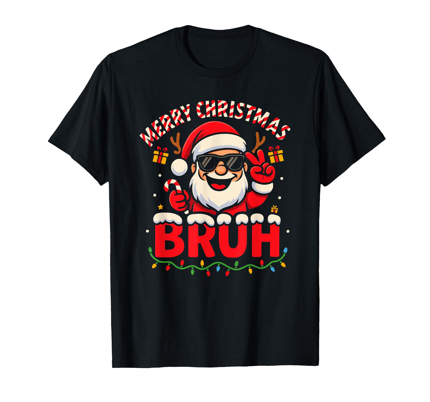 Merry Christmas Bruh Funny Santa Claus Retro Xmas Novelty T-Shirt