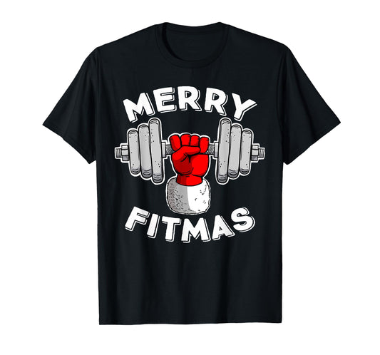 Merry Fitmas Christmas Santa Claus Dumbbell Merry Fitmas T-Shirt