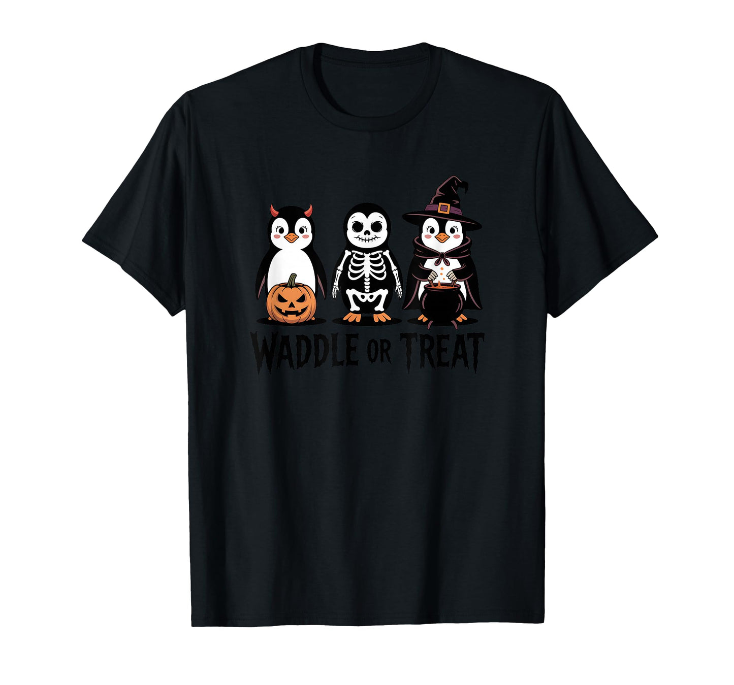 Vintage Halloween Penguin Trick or Waddle Spooky T-Shirt