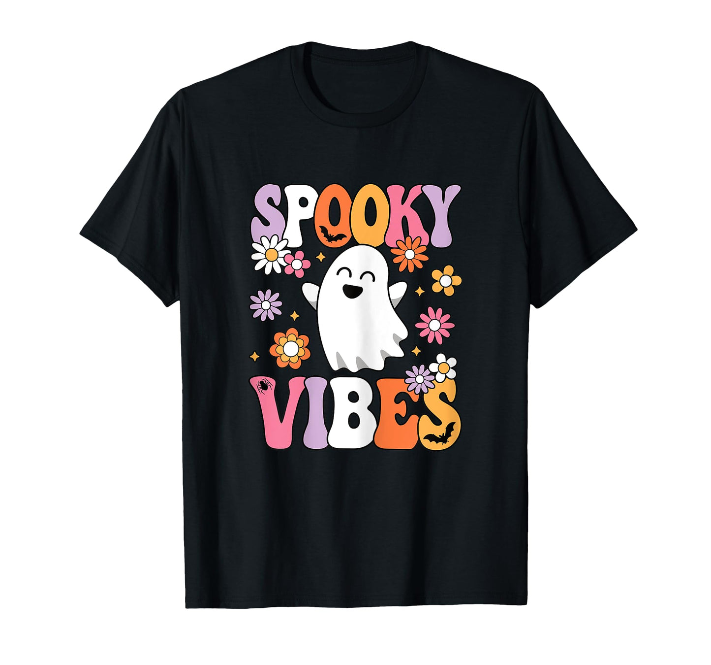 Spooky Vibes Groovy Halloween Ghost Women Girls Teens Kids T-Shirt