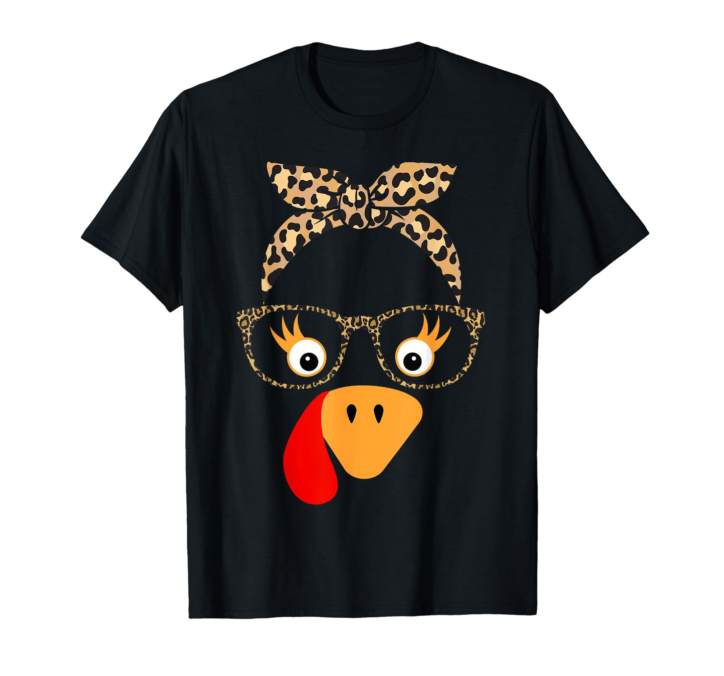 Thanksgiving Turkey Face Leopard Glasses For Women Girls T-Shirt
