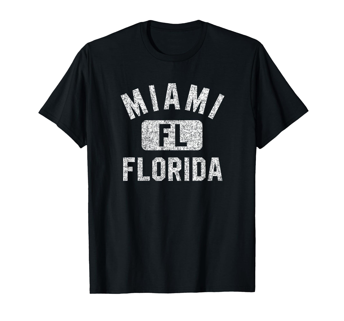 Miami Florida FL Gym Style Distressed White Print T-Shirt