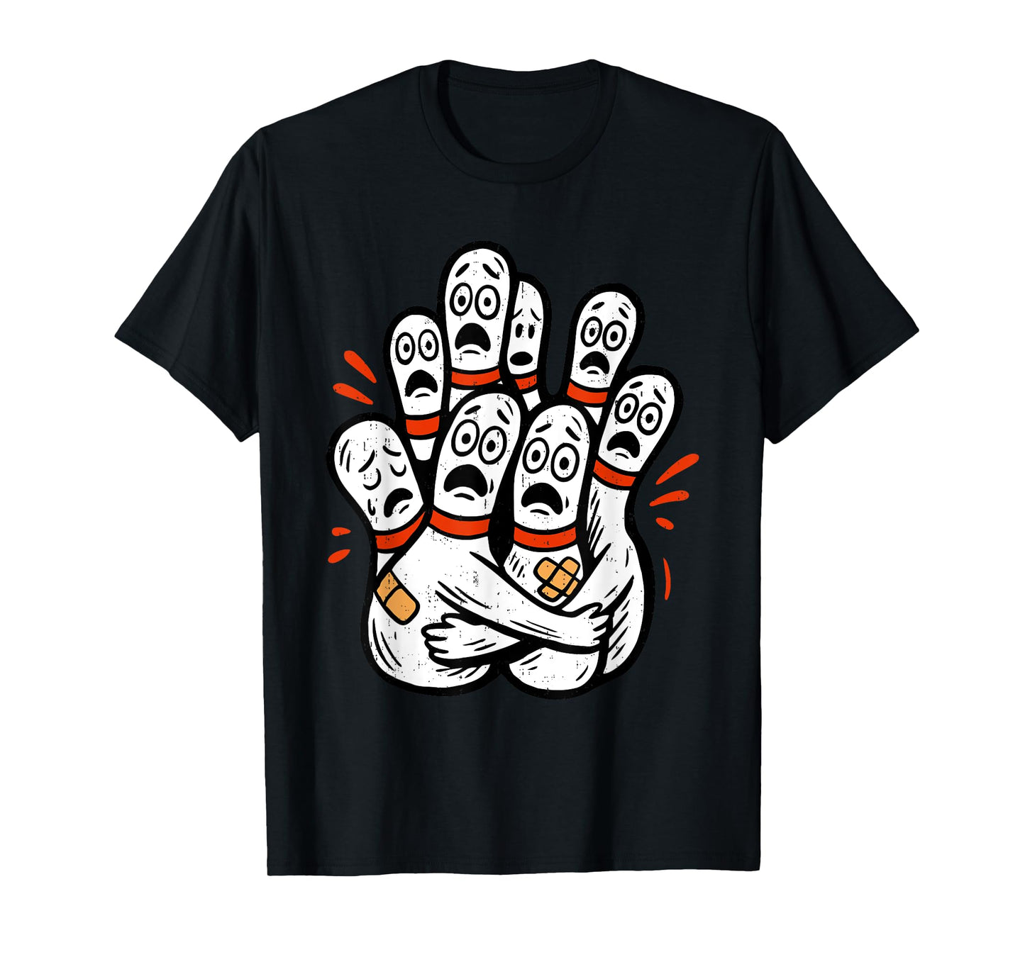 Cartoon Bowling Pins Scared Funny Bowler Sport Player T-Shirt