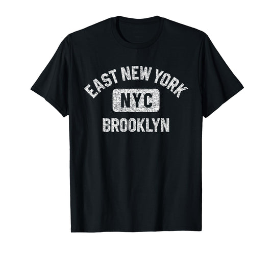 East New York Brooklyn NYC Gym Style Distressed White Print T-Shirt