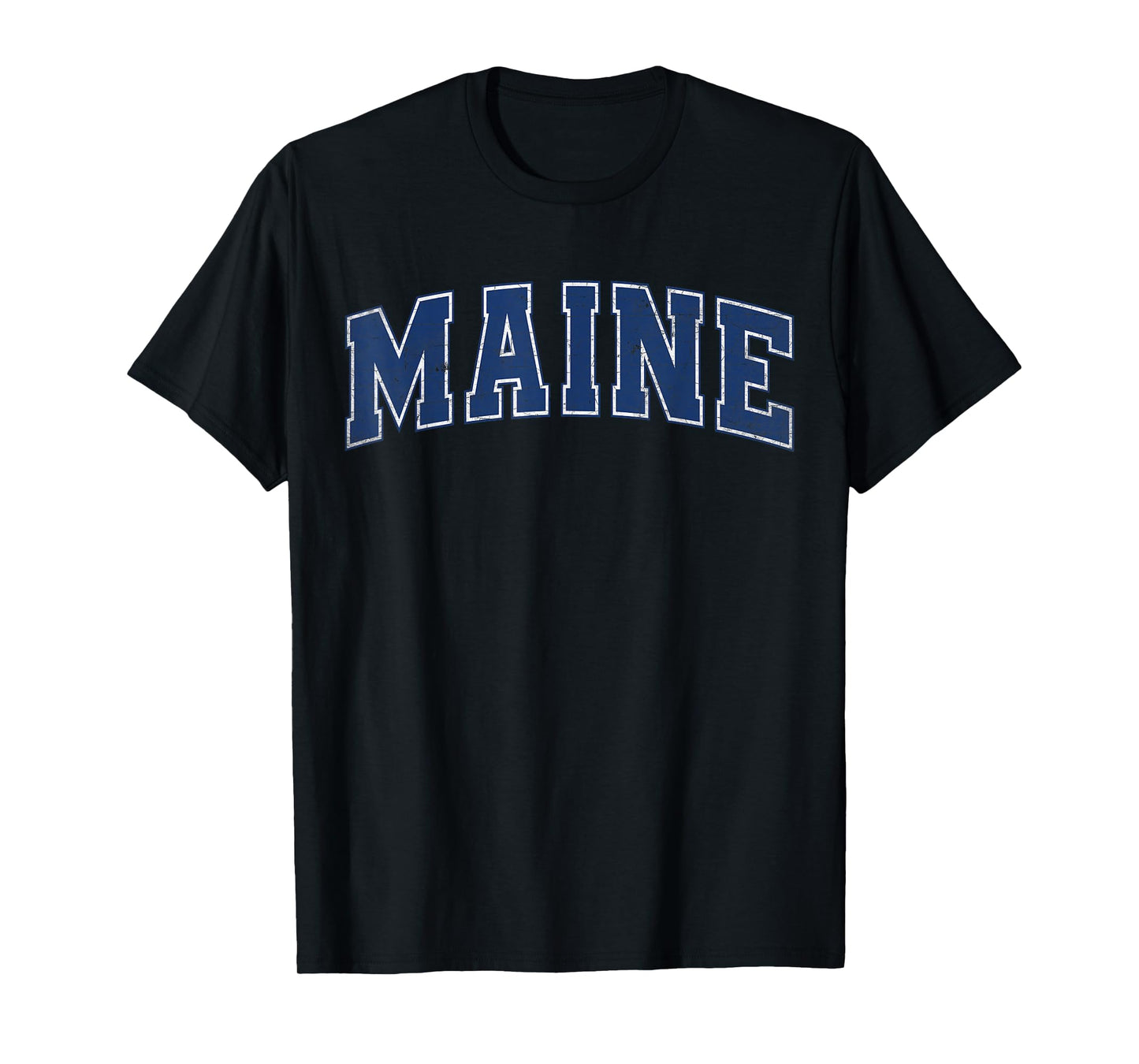 Maine State Retro Blue Varsity Vintage Text T-Shirt