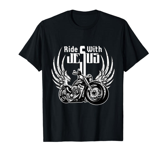 Ride With Jesus Christian Biker Men Women Kids Motorcycle T-Shirt