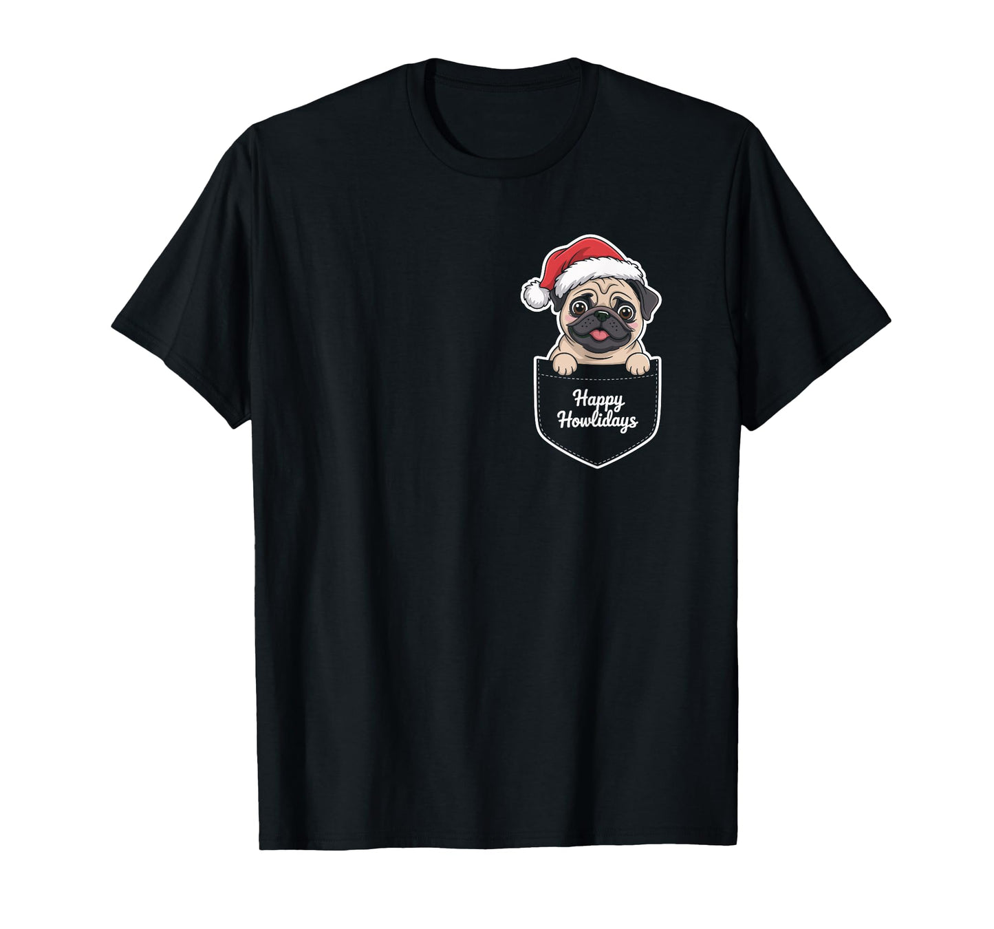 Christmas Pug in Pocket, Pug Wearing Santa hat T-Shirt