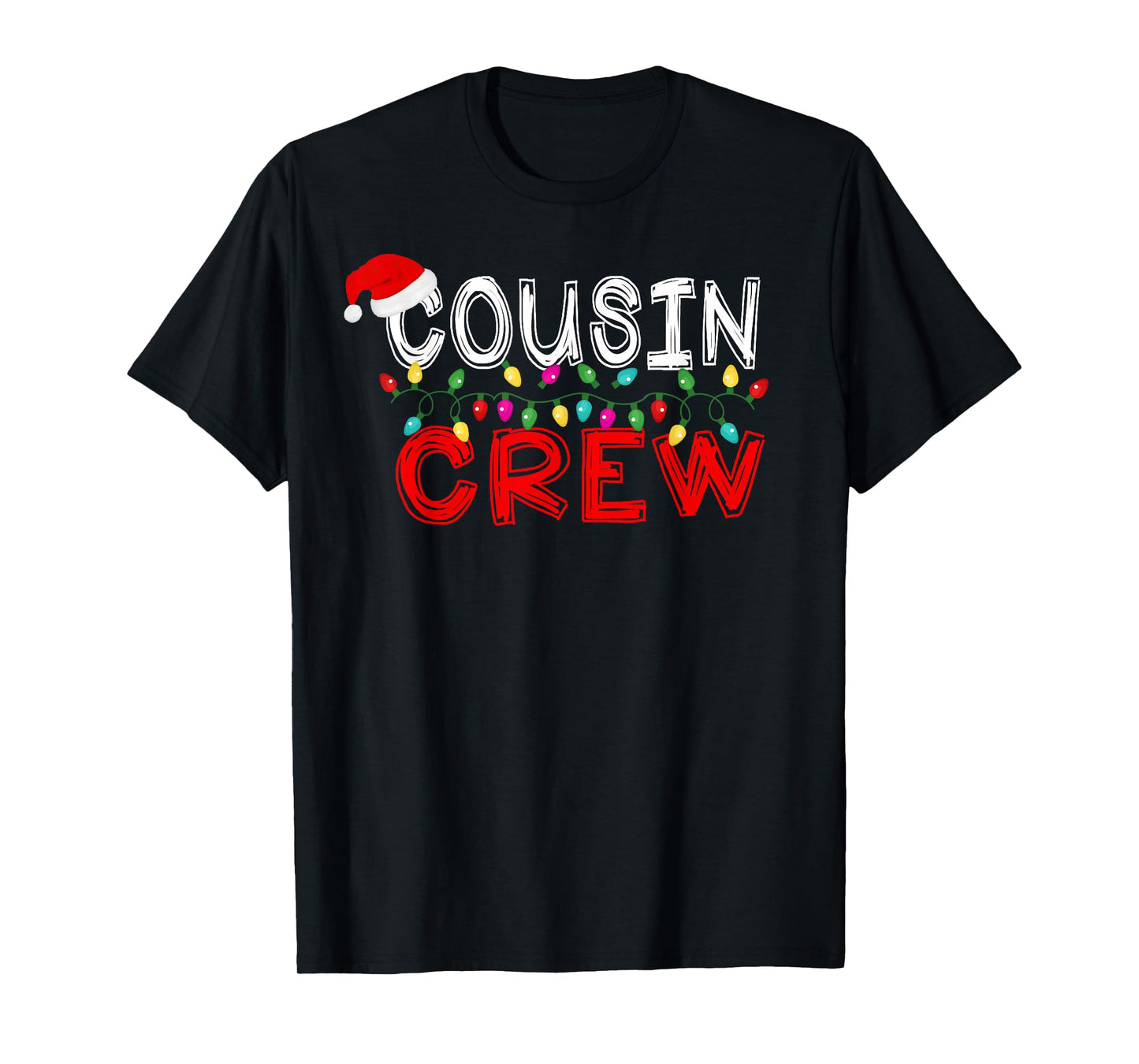 Cousin Crew Matching Christmas Lights Santa Hat Holiday Kids T-Shirt