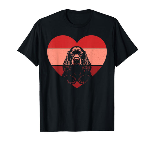Retro Heart Cocker Spaniel Dog Vintage Valentine Womens Mens T-Shirt