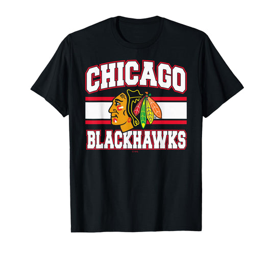 Chicago Blackhawks Stripe Black Officially Licensed T-Shirt