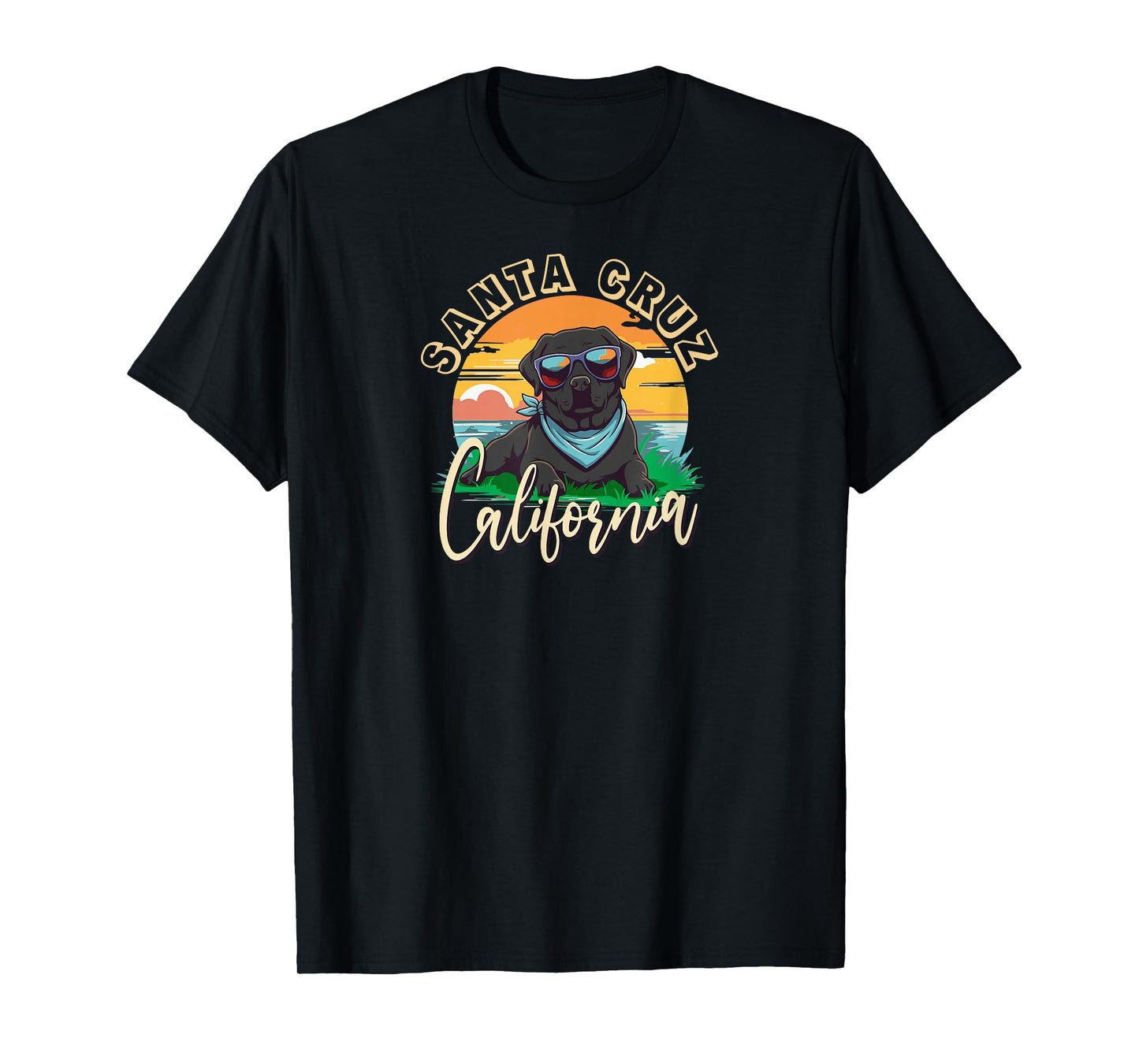 Retro Santa Cruz California Beach Black Labrador Dog Breed T-Shirt