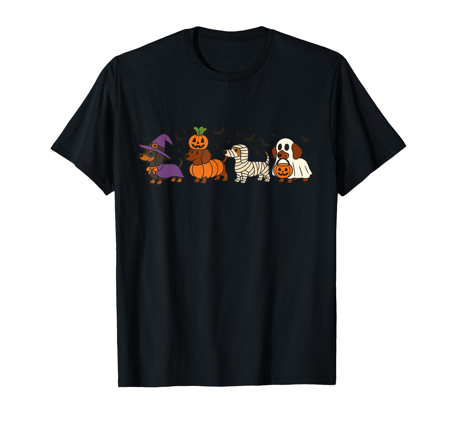 Cute Halloween Dachshund Dogs in Witch Pumpkin Costume T-Shirt