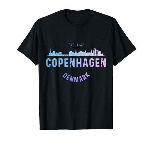 Copenhagen Denmark Skyline Souvenir Danish Flag Vintage T-Shirt