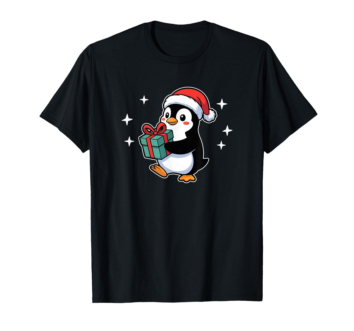 Cute Christmas Penguin with Present Funny Holiday T-Shirt
