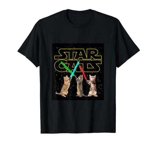 Cool Funny Cats Play in Space Cartoon Anime Graphic Designs T-Shirt