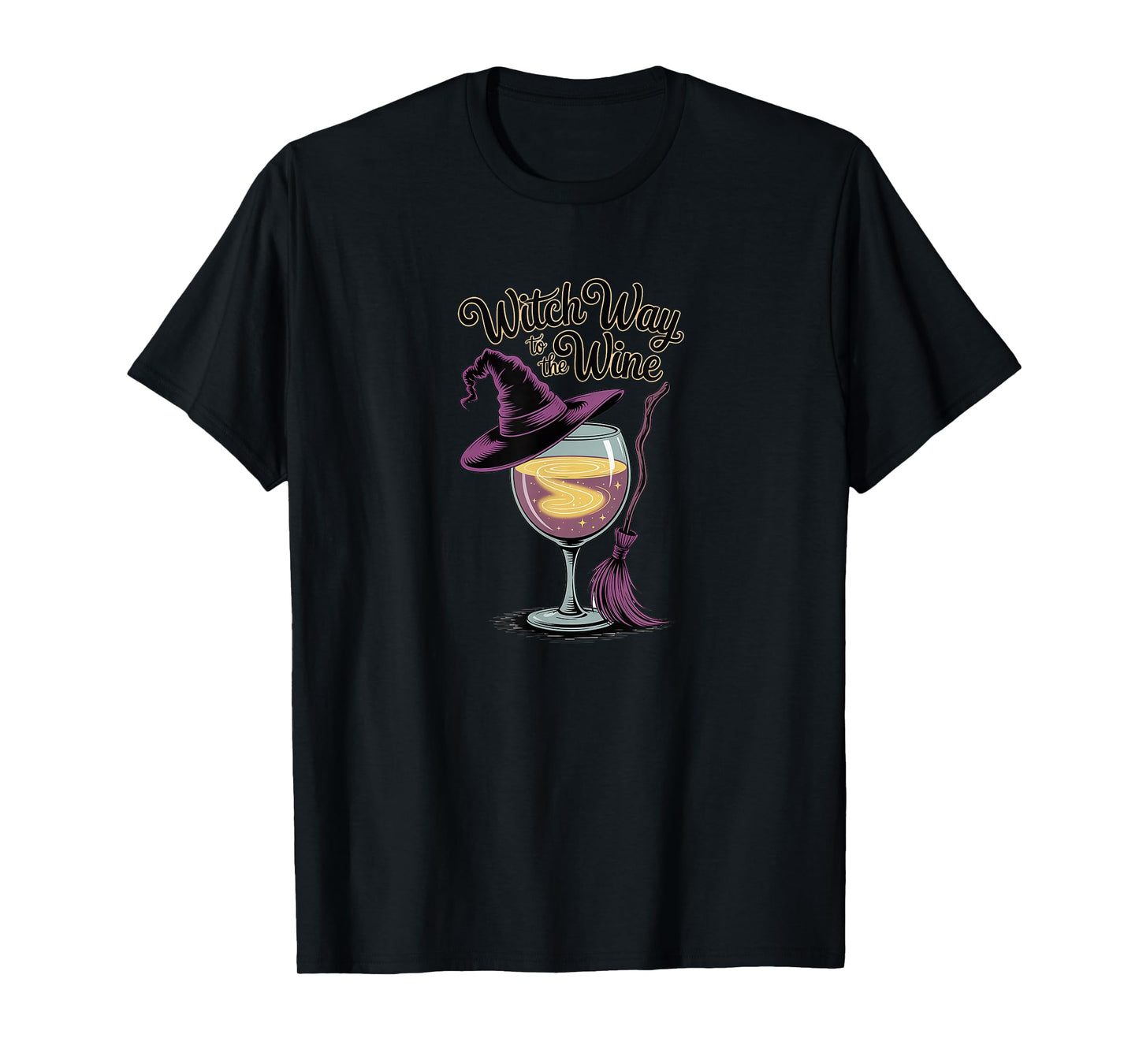 Witch Way to The Wine Funny Halloween Drinking T-Shirt