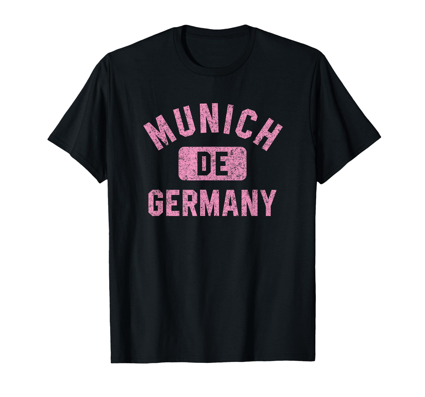 Munich Germany Gym Style Distressed Pink Print T-Shirt