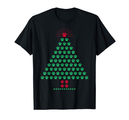 Dog Paw Christmas Tree Pajamas Funny Puppy Dog Lover Xmas T-Shirt