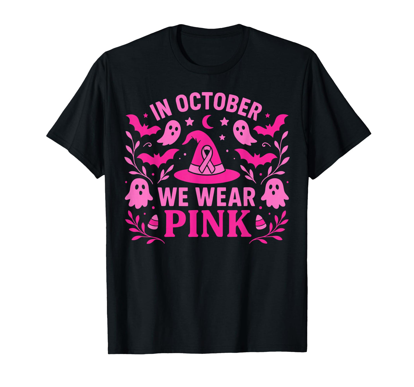 Halloween Breast Cancer Awareness October Wear Pink Witch T-Shirt
