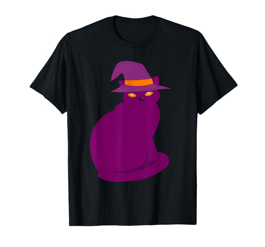 Cute Witch Purple Cat Spooky Halloween Pet Aesthetic T-Shirt