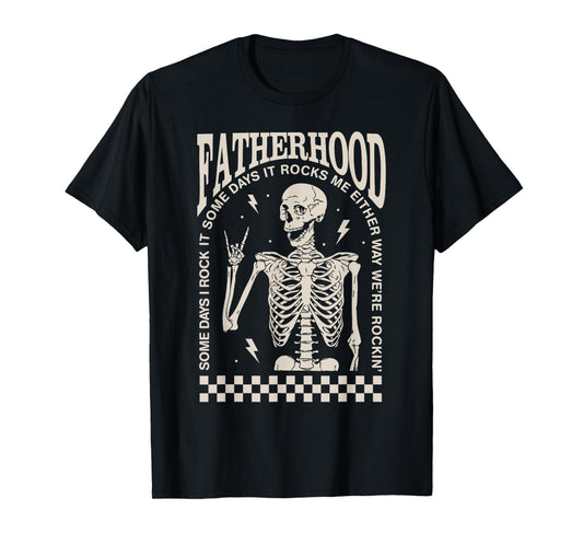 Funny Fatherhood Rock Skeleton Dad Life Vintage Fathers Day T-Shirt