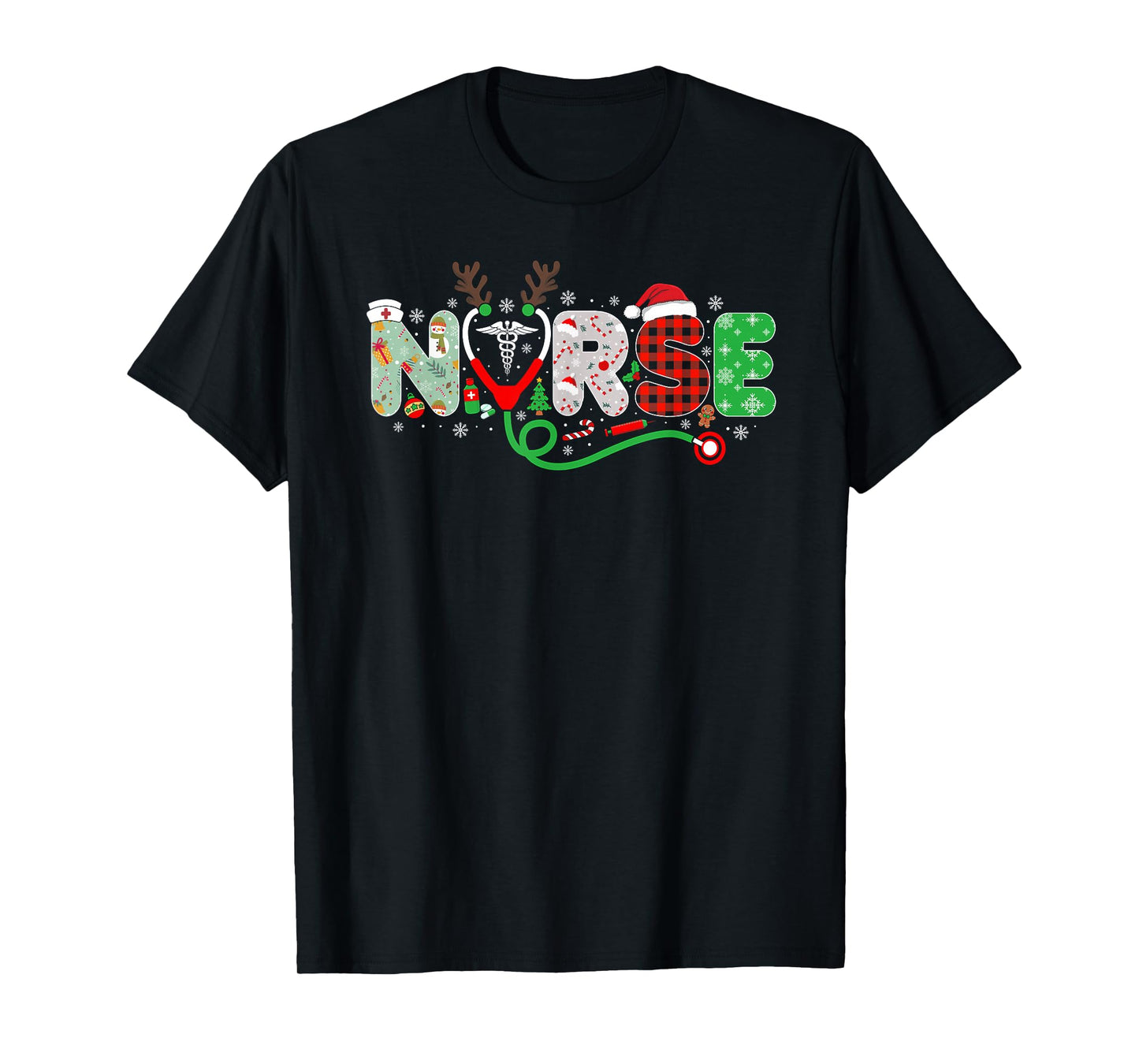 Nurse Christmas Stethoscope Nurses Xmas Scrub Top Women T-Shirt
