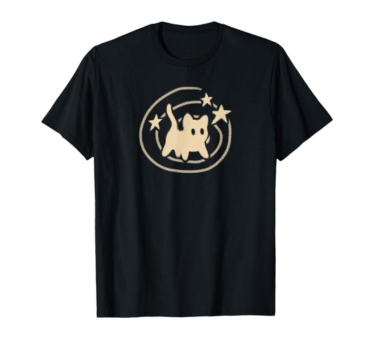 90s Y2K Scary Tomcat Cat is Scared under Starry Tail T-Shirt