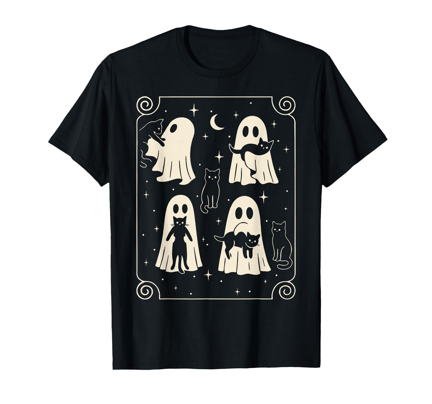 Vintage Cute Ghost Holding Black Cat Halloween Men Women T-Shirt