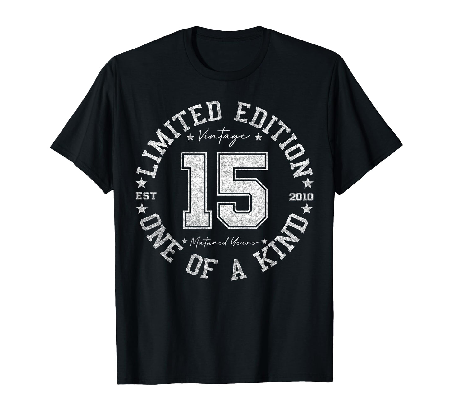 Retro One Of a Kind Shirts For Men Women 2025 15th Birthday T-Shirt, Unisex-Youth, Black, Small, Short Sleeve, T-Shirt, Spring, Number, Vintage, 15 Year Old Gifts Vintage 2010 Limited Edition, SHIRT