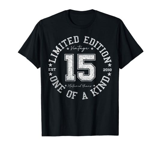 Retro One Of a Kind Shirts For Men Women 2025 15th Birthday T-Shirt, Unisex-Youth, Black, Small, Short Sleeve, T-Shirt, Spring, Number, Vintage, 15 Year Old Gifts Vintage 2010 Limited Edition, SHIRT