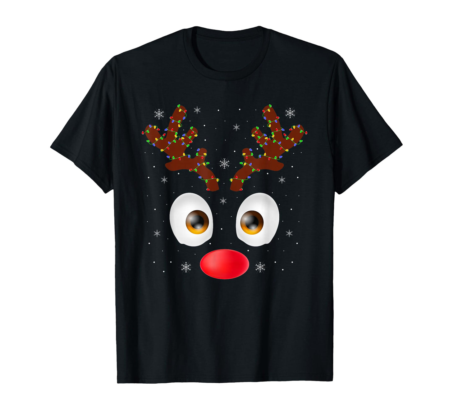 Reindeer Face Christmas Lights Funny Reindeer Family Xmas T-Shirt
