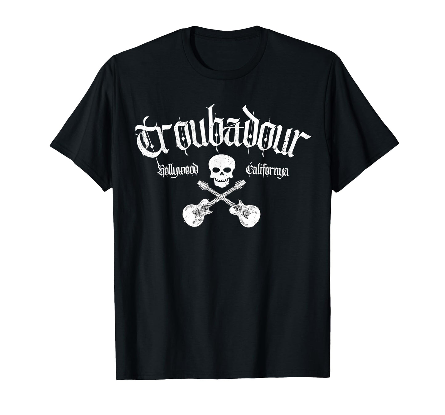 Vintage Skull Troubadour Guitar Rock Music Tee T-Shirt