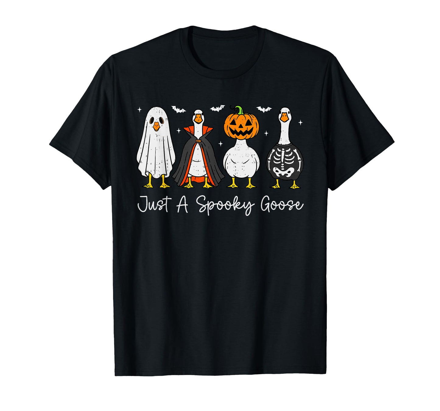 Just A Spooky Goose Witch Pumpkin Ghost Skeleton Halloween T-Shirt