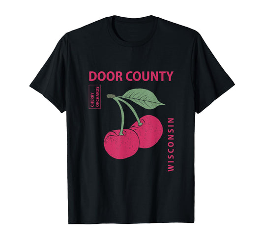 Door County Wisconsin Pink Cherries Vintage T-Shirt