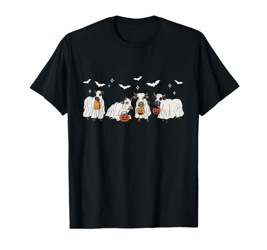 Fall Cow Trick Or Treat Halloween Ghost Cow Farm Cow Lover T-Shirt