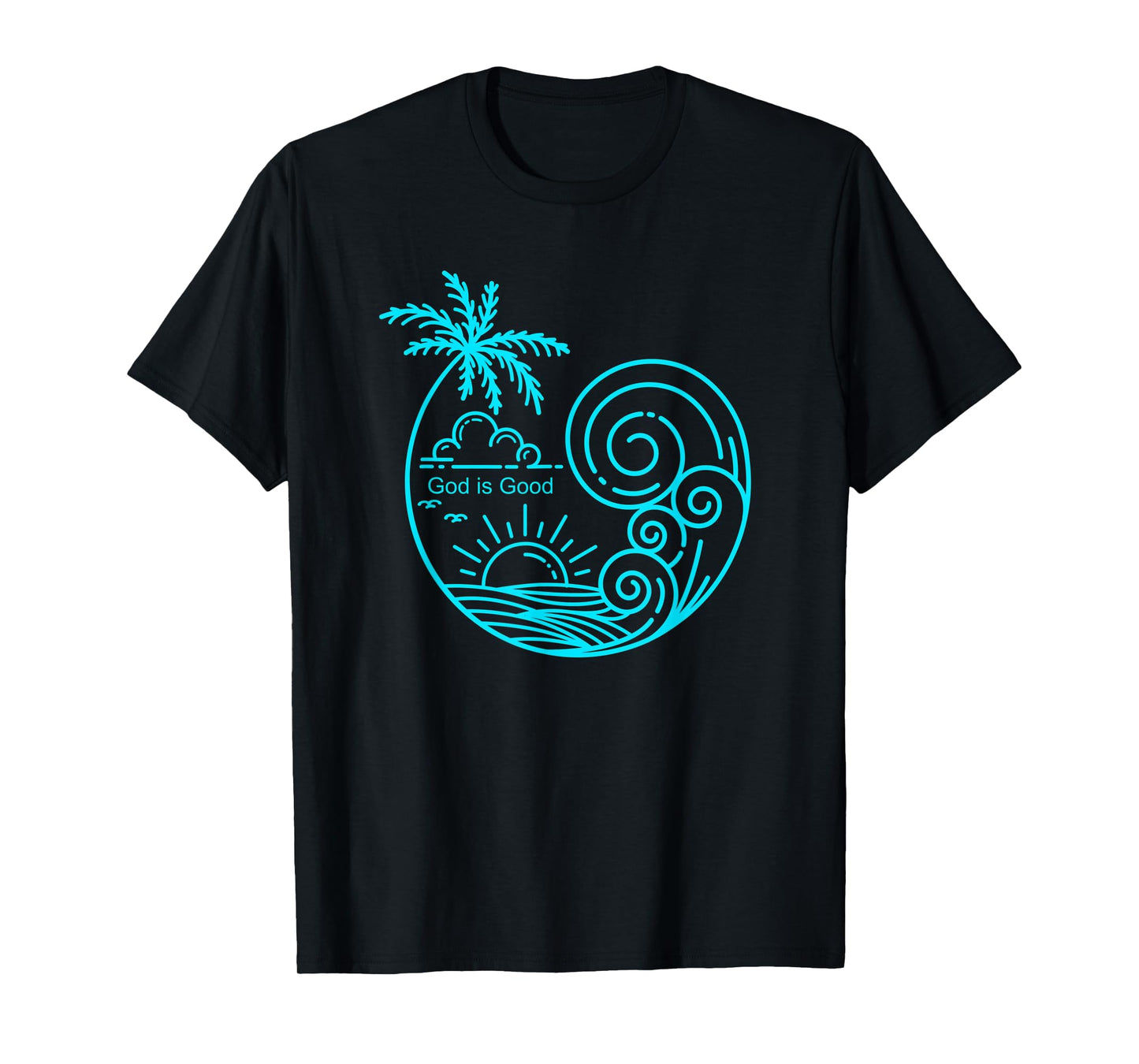 Christian Tropical Wave Beach Line Art Graphic Design T-Shirt
