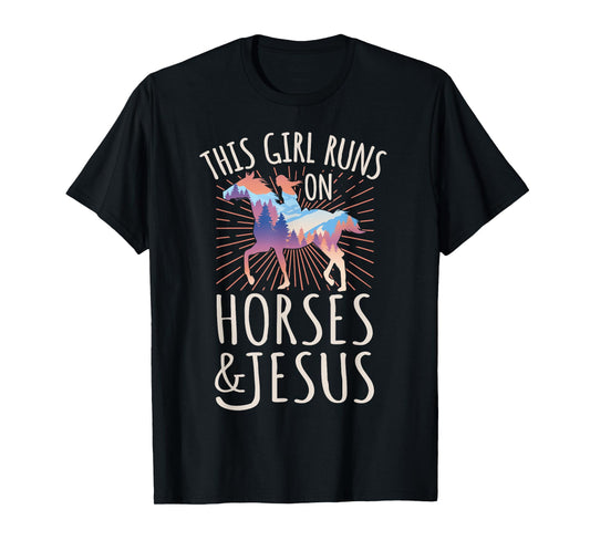 Horse Rider - This Girl Runs On Horses And Jesus T-Shirt