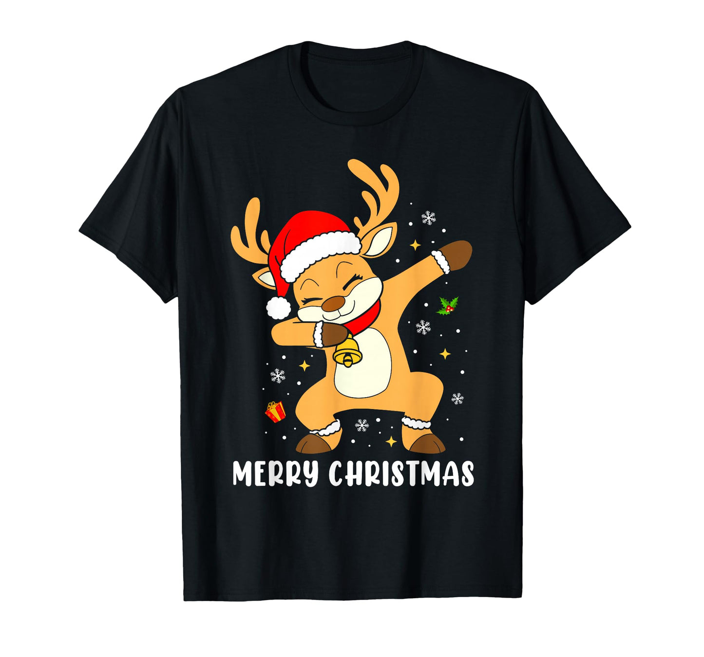 Merry Christmas Lights Red Santa Hat Family Xmas Reindeer T-Shirt