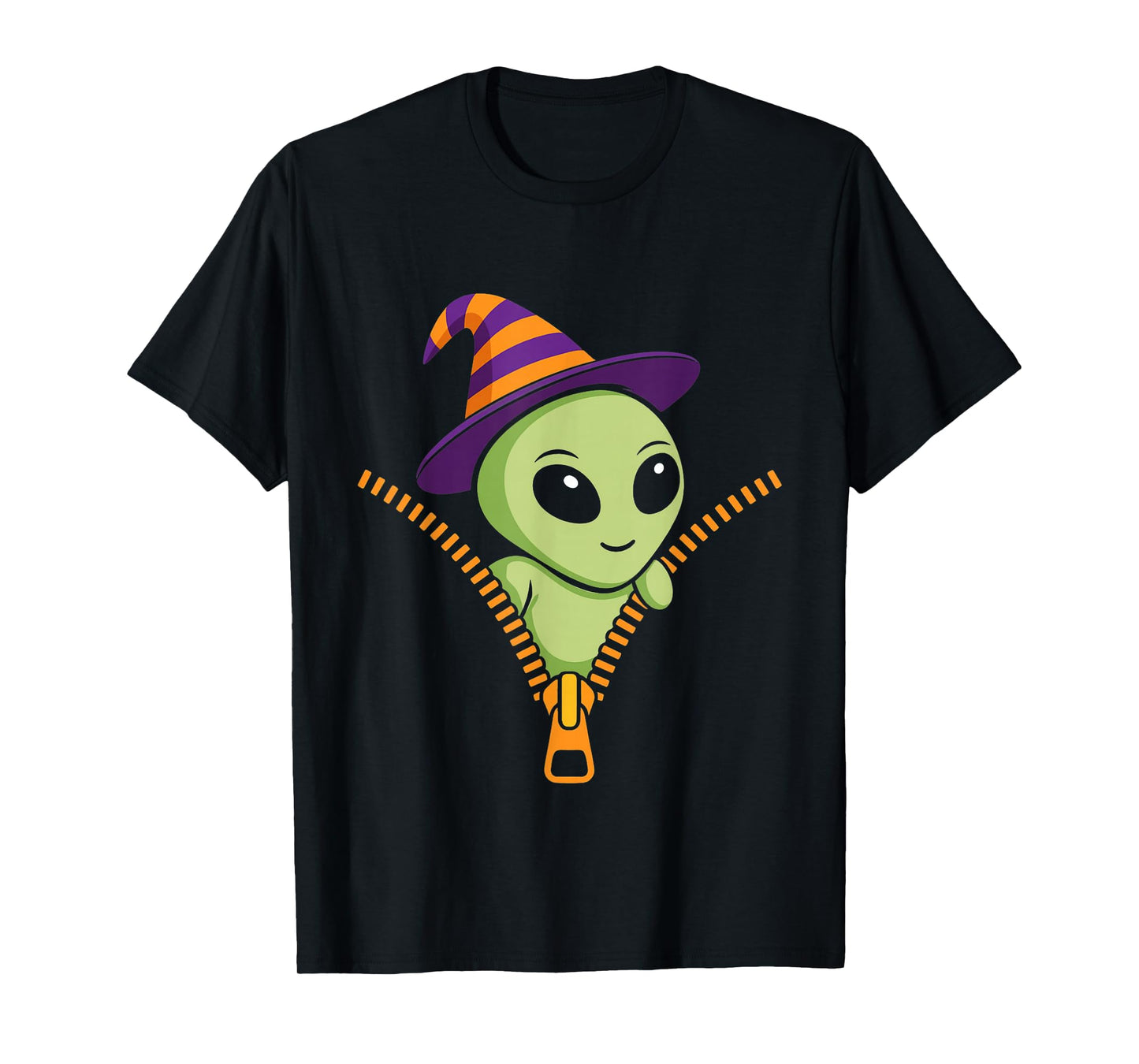 Alien Emerging from A Zipper Cute Alien Halloween T-Shirt