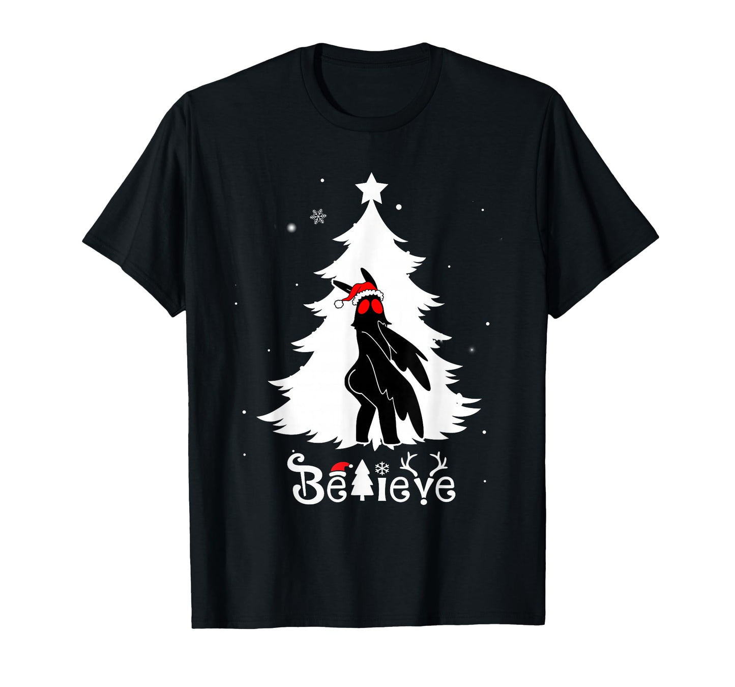 Funny Thicc Mothman Christmas Believe Cryptid Xmas Gifts T-Shirt