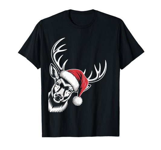 Deer Christmas Santa Hat Pajama Whitetail Buck Deer Xmas T-Shirt
