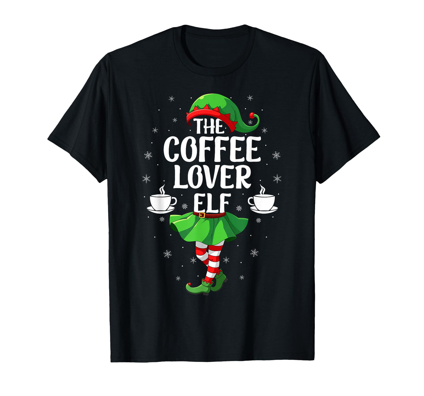 Coffee Lover Elf Christmas Girls Women Elf Squad Xmas Family T-Shirt