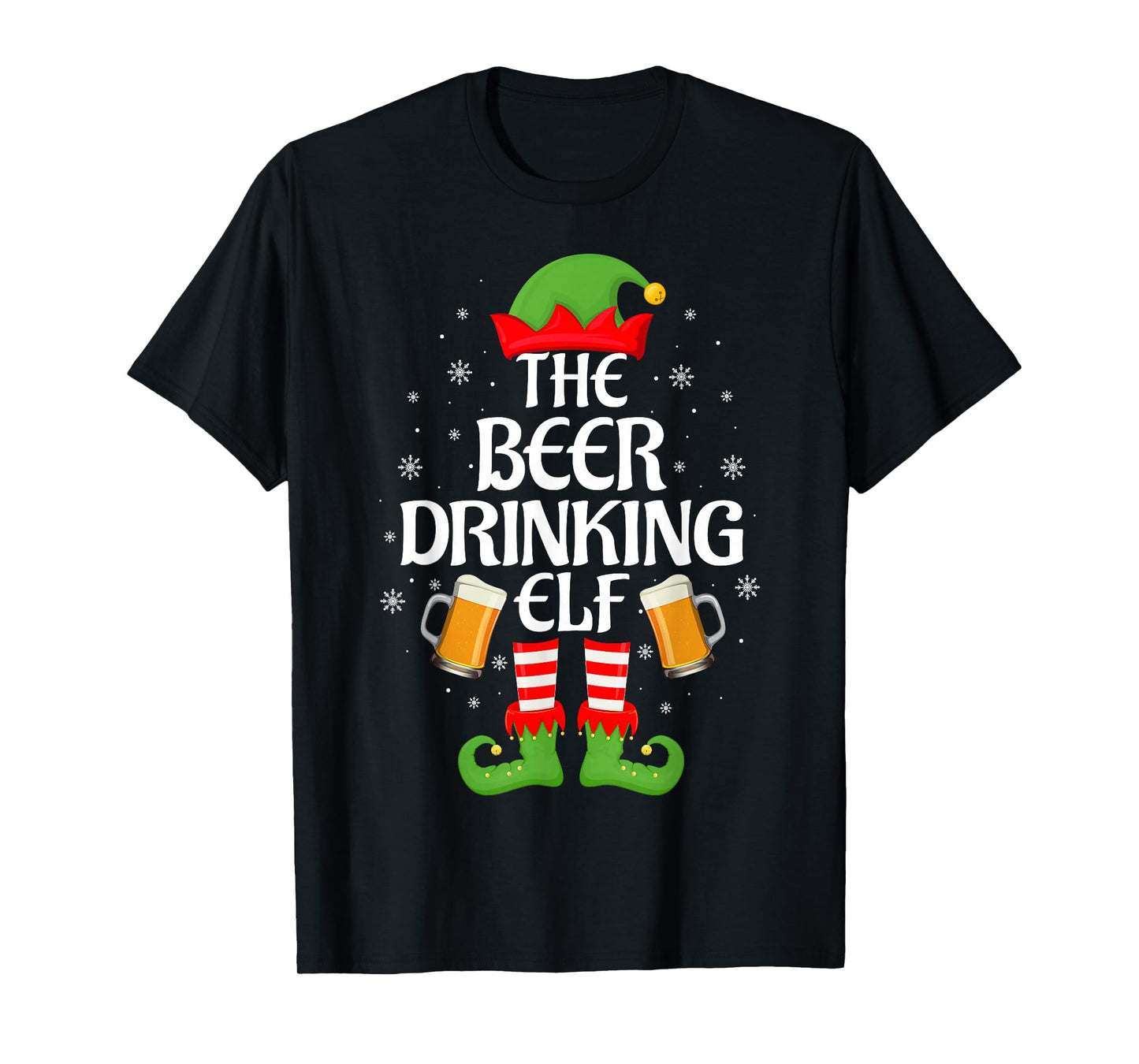 Beer Drinking Elf Xmas Matching Family Elf Squad Christmas T-Shirt
