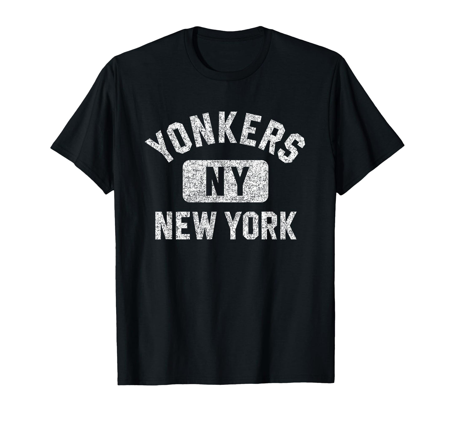 Yonkers New York Gym Style Distressed White Print T-Shirt